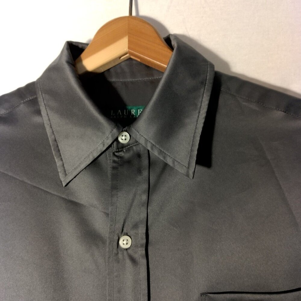 Lauren Ralph Lauren Nightgown Small Sleep Shirt Satin Polyester Gray Long Sleeve - Picture 7 of 12